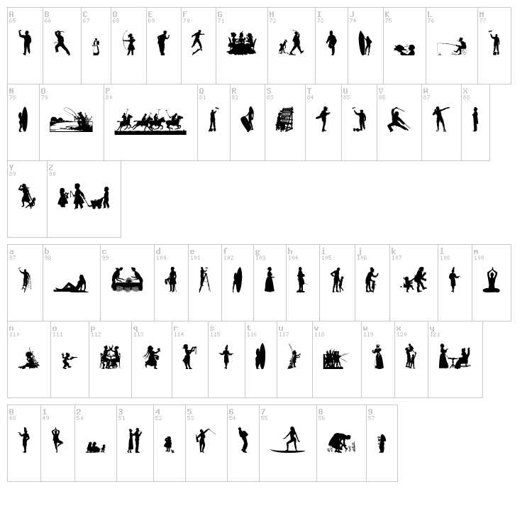 Human Silhouettes Free Nine font map